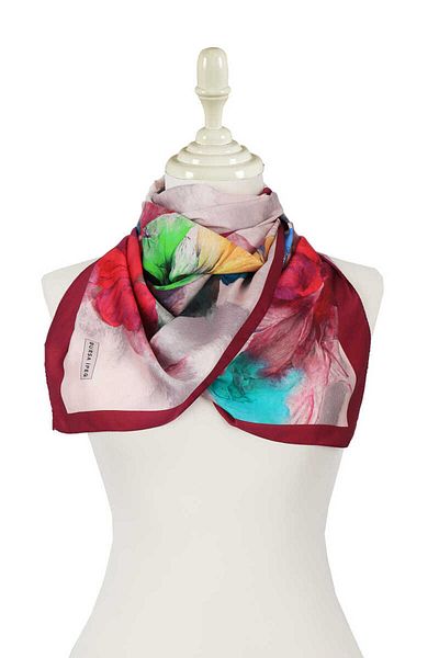 Bursa İpek Cherry Poppy Pattern Silky Scarf