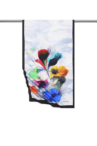 Bursa İpek Navy Blue Poppy Pattern Silky Scarf