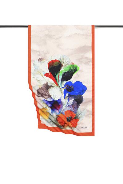 Bursa İpek Orange Poppy Pattern Silky Scarf