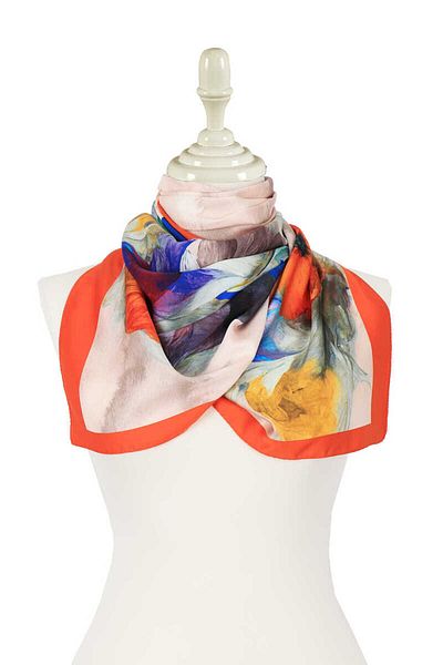 Bursa İpek Orange Poppy Pattern Silky Scarf