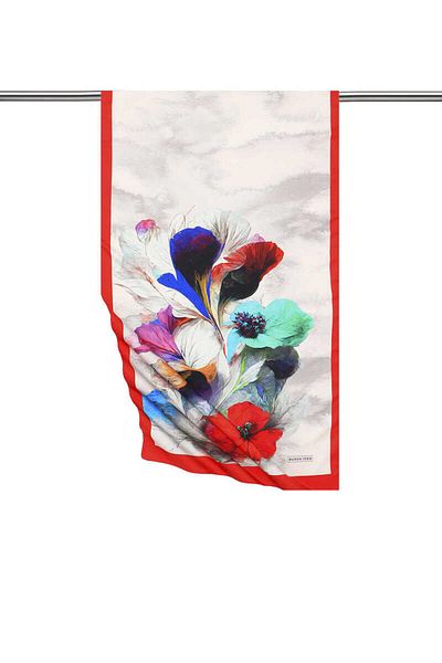 Bursa İpek Red Ferret Pattern Silky Scarf