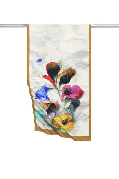 Bursa İpek Oil Green Poppy Pattern Silky Scarf