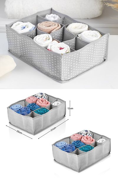 Serstil 2 Pieces - 12 Compartments Gray Spotted Drawer Organizer