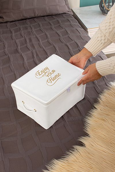 Serstil Mini Size White Storage Bag with Print Detail 30 X 22 X 18 Cm