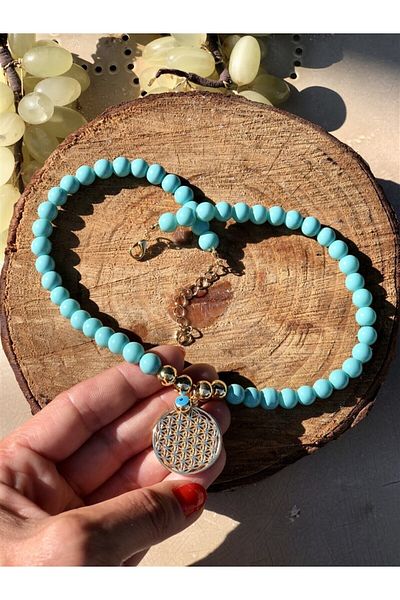 Gözde Tasarım Butik Lilac lilac color symbolize infinity and miracles life flower and evil eye beaded necklace