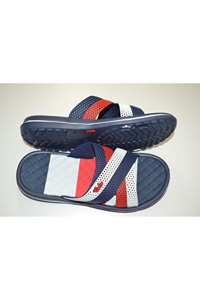 Calx Мъжки неплъзгащи се меки масажни чехли с бял, тъмносин и червен кръстосан мотив, изработени от EVA