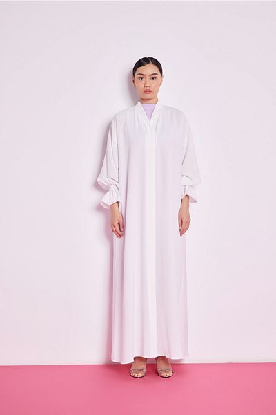 Nuum Design White Abaya with Rubber Detail on the Sleeve