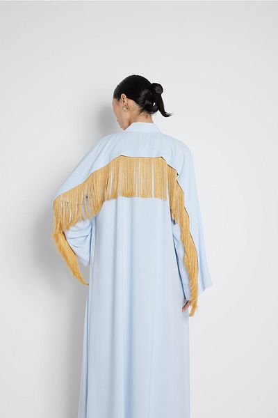 Nuum Design Fringe Detailed Abaya Light Blue