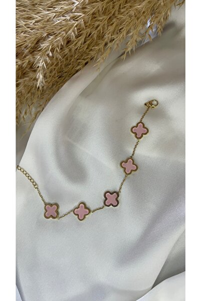 SIM JEWELERY PEMBE ÇELİK YONCA BİLEKLİK