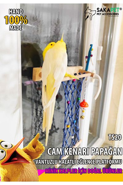 SAKAPET Parrot Glass Play Track with Wooden Suction Cup - Ts20 with Climbing Rope