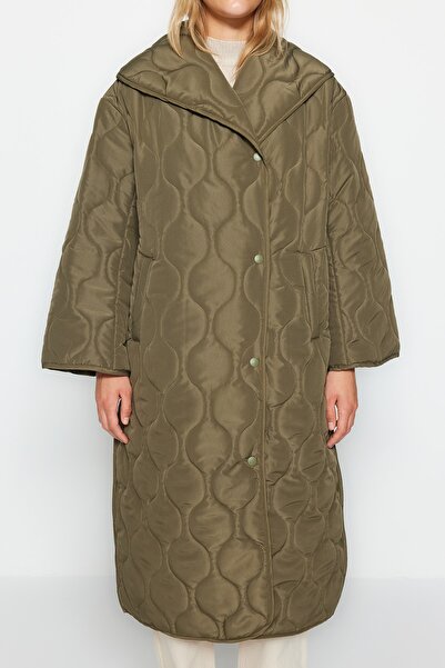 Trendyol Collection Khaki vízlepergető hosszú steppelt pufferkabát TWOAW24MO00015