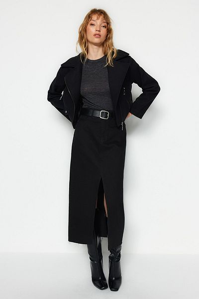 Trendyol Collection Black Biker Wool Stamp Coat TWOAW24KB00075