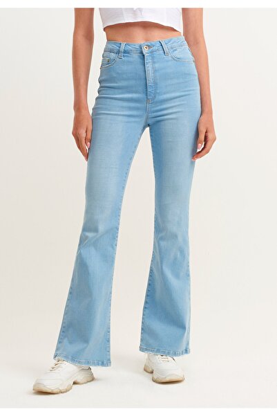 SANTA BELLA Wanted Buz Mavi ispanyol Paça Jean Flare Kadın Toparlayıcı Power Likra Kot Pantolon