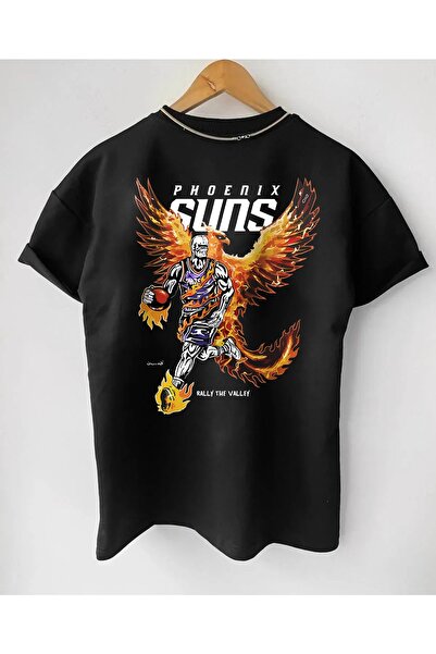 Adrift تي شيرت Phoenix Suns Retro كبير الحجم من القطن المطبوع برقبة دائرية وأ...