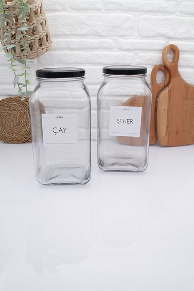 zezedesing Glass Jar Storage Container Black Lid 3000ml (Tea-Sugar)