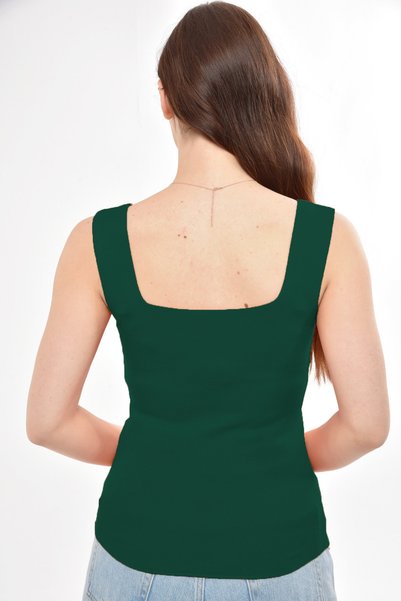 Kırçiçek Thick Strap Square Neck Summer Blouse - Emerald Green