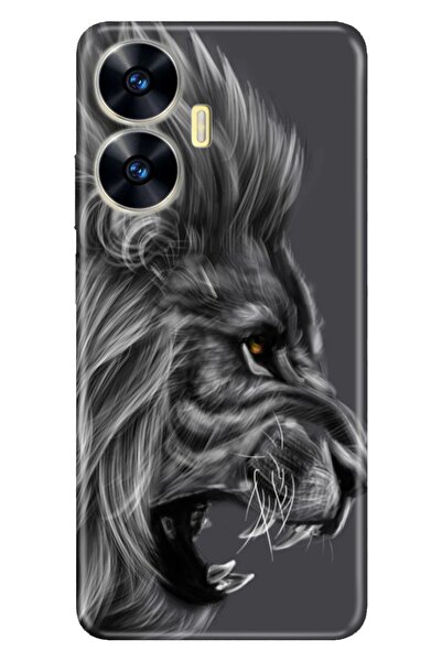 realme C55 Kılıf Silikon Desenli Resimli UV Kapak Kara Aslan