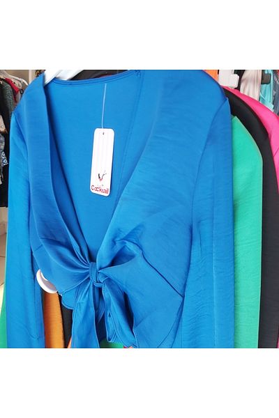 FASHION COCKTAIL Satin Front Tie Decoltat Night Cocktail Combinație Bluză Crop cu mânecă lungă