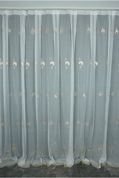 AKÇA TEKSTİL BRODE CROWN WHITE COLOR SINGLE WING Ready planted Pleated Background Curtain 300*260 cm