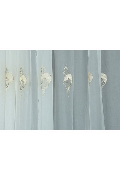 AKÇA TEKSTİL BRODE CROWN WHITE COLOR SINGLE WING Ready planted Pleated Background Curtain 300*260 cm