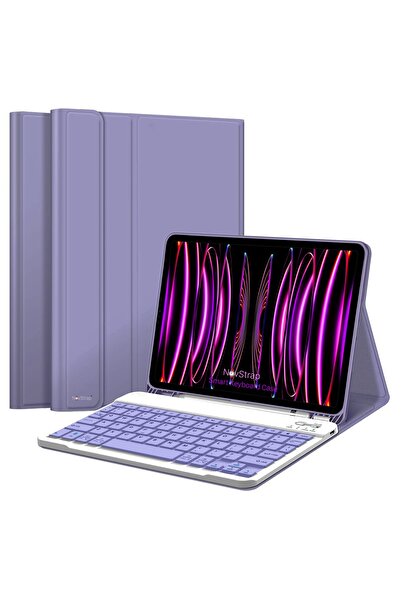 NovStrap Apple Ipad Pro 11 2022 2021 2020 2 3 4 Nesil Uyumlu Bluetooth Klavyeli Kılıf Kalem Bölmeli