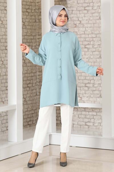Fashion Showcase Düğme Detay Salaş Tunik Mint - Fashion Showcase Design - FSC...