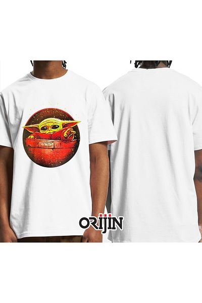 Orijin Tekstil Baby On Board Yoda Baby Yoda Printed Unisex White T-shirt