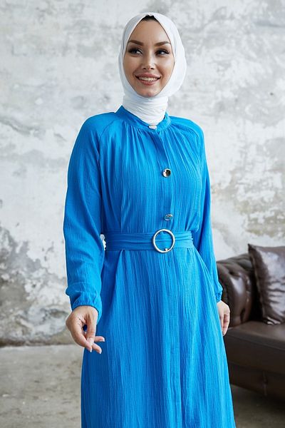 InStyle Rochie Emilya Hidden Placket Button Detail - Albastru