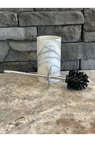 Polen Stone حامل فرشاة مرحاض من الرخام الليلكي وفرشاة فضية اللون