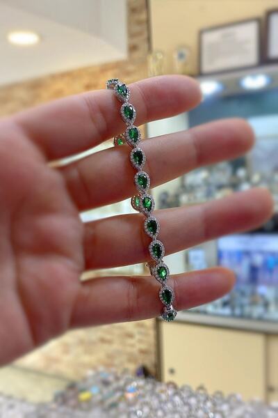 Erer Gümüş Gümüş Yeşil Damla Taşlı Bileklik Pr2523sd