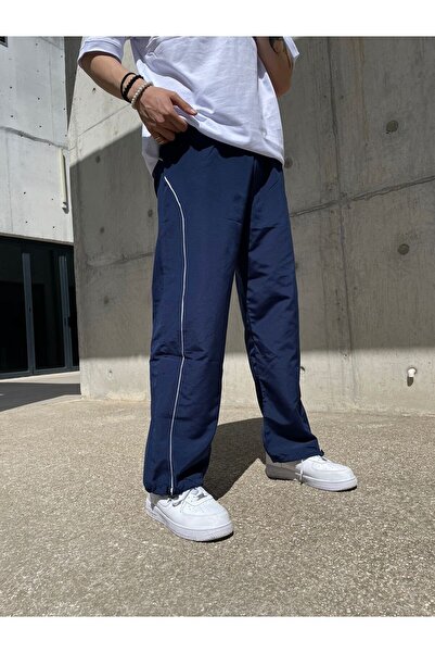 weywot Stripe Detail Navy Blue Parachute Trousers