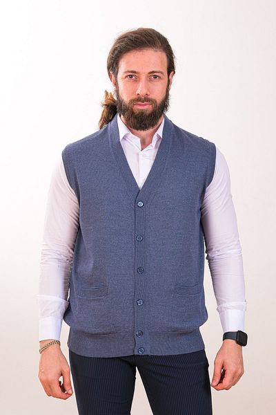 Çukurova Woolen Men's Knitwear Vest - Aviator Blue