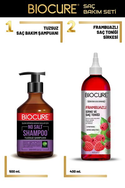 Biocure Salt-Free Hair Set - Purifying Daily Care Shampoo + Raspberry Vinegar and Tonic