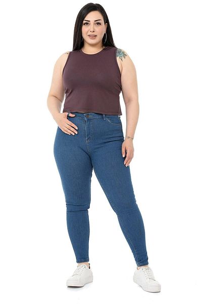 DISENTIS MODEST Plus Size Crew Neck Sleeveless Crop Viscose Dark Mink Body
