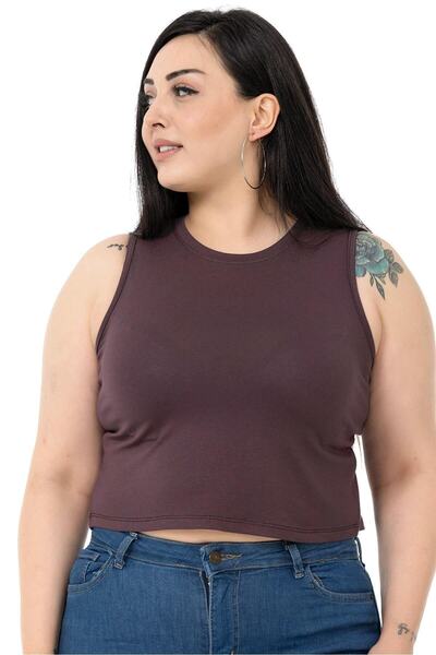DISENTIS MODEST Plus Size Crew Neck Sleeveless Crop Viscose Dark Mink Body