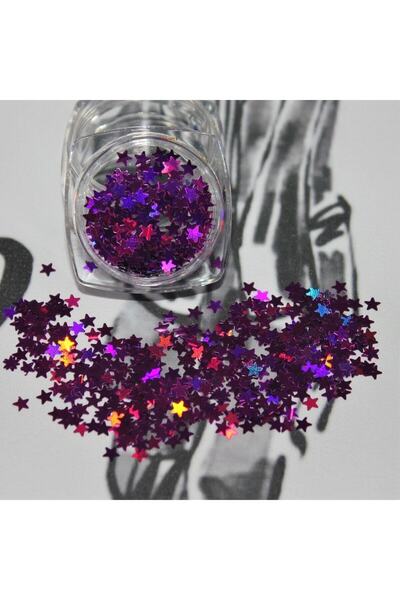 hbtasarim Tırnak Süsleme Işığı Yansıtan Parıltılı Yıldız Desenli Pul Nail Art