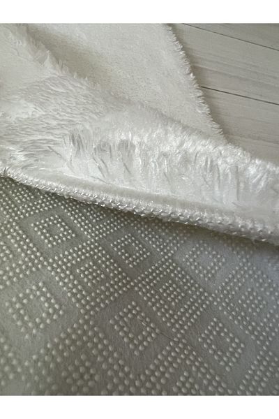 Bünyan Halı Σετ καθίσματος τουαλέτας με βελούδινο χαλί μπάνιου Λευκό