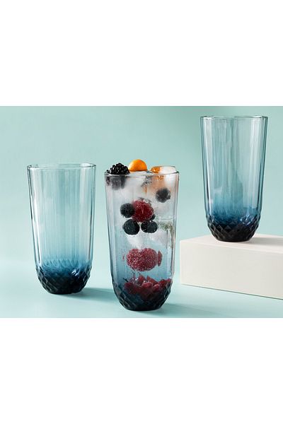English Home Vivid Glass 3-Piece Soft Drink Cup 345 Ml Dark Blue