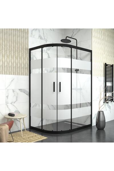 TEKNO DUŞ DUŞAKABİN TEKNE VE KÜVET SİSTEMLERİ BLACK SİRİUS 6mm Kumlamalı Cam Asimetrik Oval Duşakabin