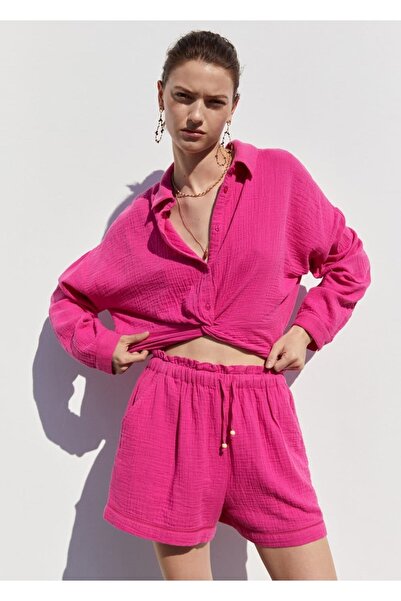 MANGO Woman Düğüm detaylı dokulu gömlek