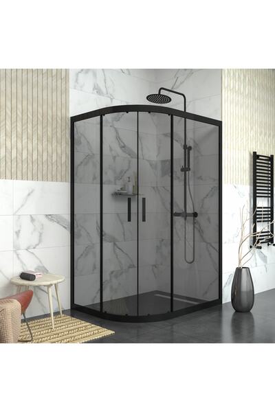 TEKNO DUŞ DUŞAKABİN TEKNE VE KÜVET SİSTEMLERİ BLACK SİRİUS 6mm Füme Cam Asimetrik Oval Duşakabin