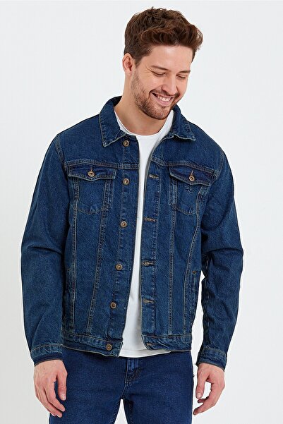 İMPOSİNG Ανδρικό κλασικό μπλε τζιν παλτό Crix Regular Fit 100% βαμβακερό