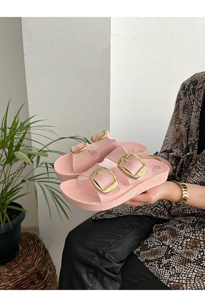 Behtah Kundura Γυναικεία νέα σεζόν με φαρδιά διπλή πόρπη καθημερινά άνετα ελαφριά κομψά καθημερινά παντόφλες εσωτερικού χώρου