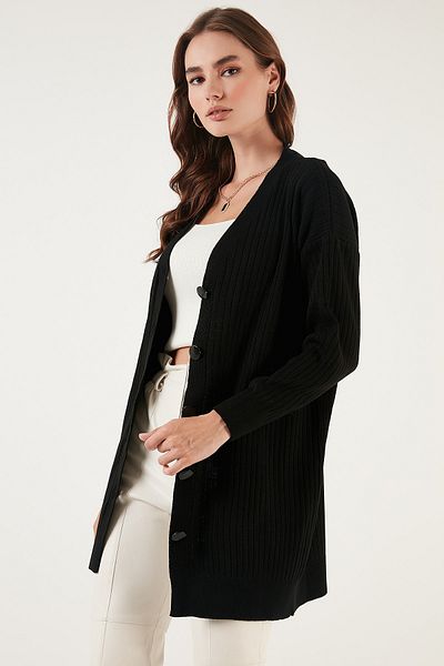 Lela V-Neck Buttoned Long Knitwear Cardigan 4616040 Y
