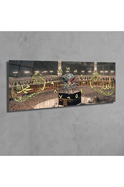 marpanya Yatay Ortadan Saatli Dini Temalı Cam Tablo 101