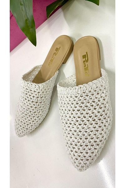 PUNTO 335111 Straw Knitted Flat Sole Slippers