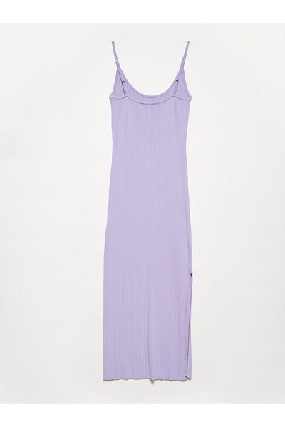 Dilvin 90139 Rochie de tricotaj cu bretele cu fanta-Lavanda