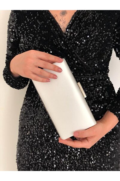 Sh Poly Βραδινή τσάντα φόρεμα από σατέν Mother of Pearl