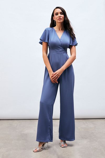 Sateen Loose Jumpsuit with Fly Sleeve Detail - LILA