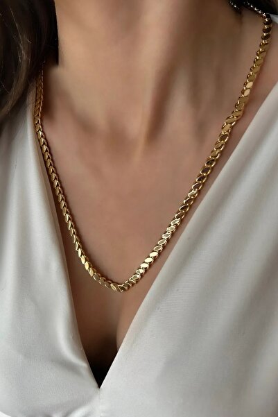 The Collection Kararmaz Altın Kaplama Arpa Zincir Kolye Pul Zincir Bakla Zincir